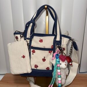 Madden Girl Mushroom Embroidered Tote Bag with Charms